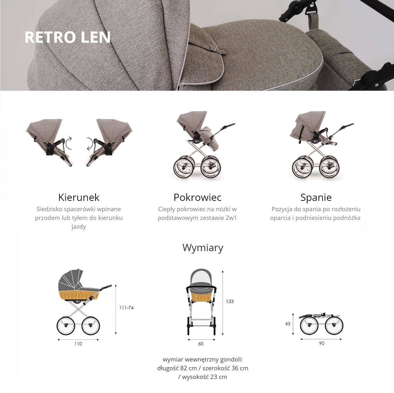 Lilian Martinez bfgf 2枚セット Wózek dzieciecy Retro Len Lonex wielofunkcyjny 2w1